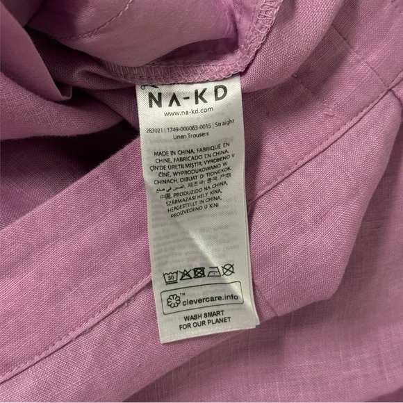 NA-KD Romee Strijd 100% Linen Straight Linen Trousers Lilac Pink Sz Small - Picture 12 of 16